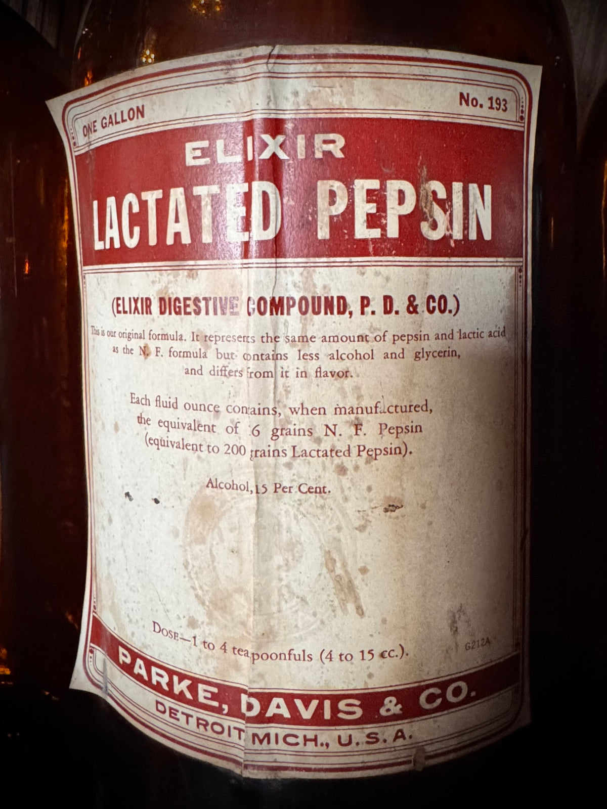 Lactated Pepsin Apothecary Bottle