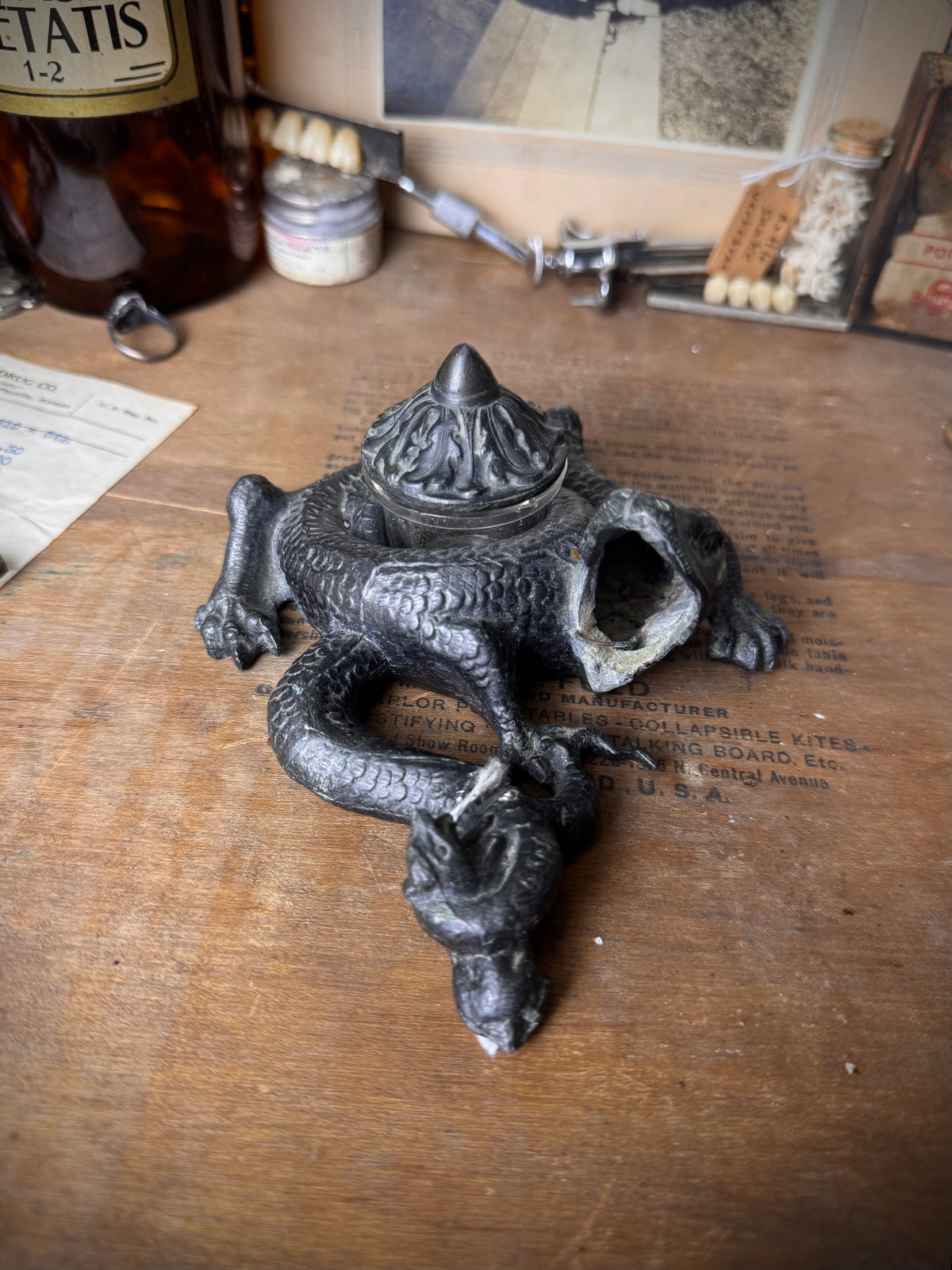 Rare Cast Iron Dragon Inkwell