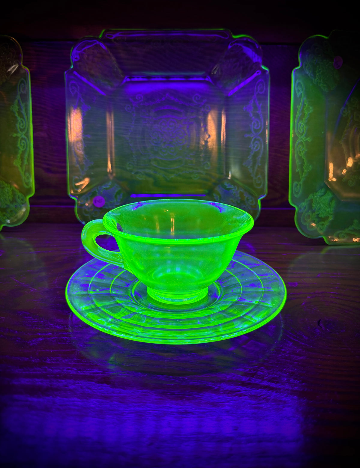 Thick Uranium Glass Teacup & Saucer